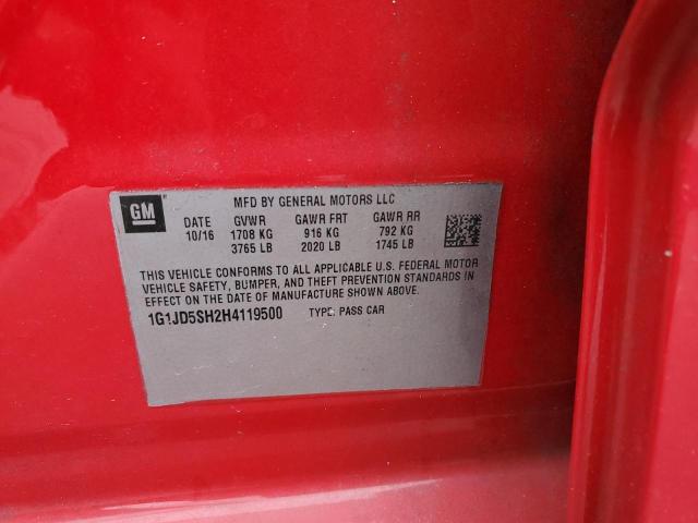 1G1JD5SH2H4119500 - 2017 CHEVROLET SONIC LT RED photo 13