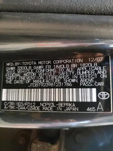 JTDBT923981231786 - 2008 TOYOTA YARIS GRAY photo 12