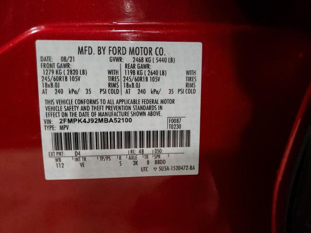 2FMPK4J92MBA52100 - 2021 FORD EDGE SEL RED photo 14