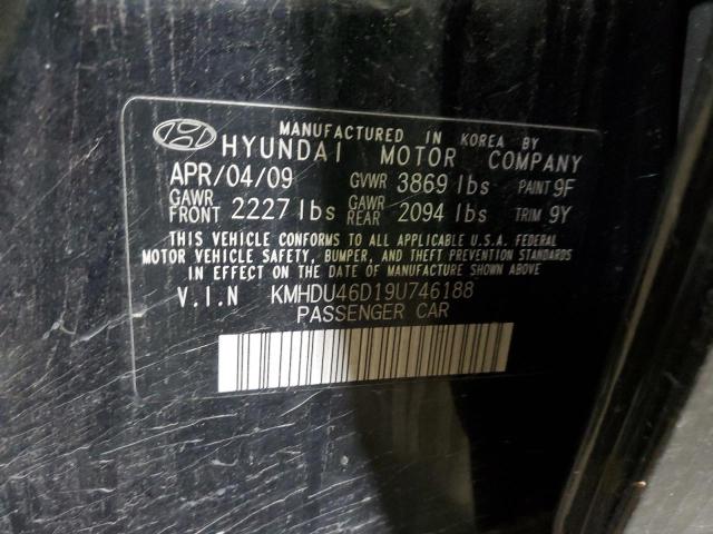 KMHDU46D19U746188 - 2009 HYUNDAI ELANTRA GLS BLACK photo 12