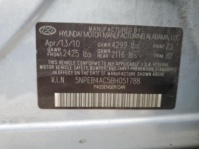 5NPEB4AC5BH051788 - 2011 HYUNDAI SONATA GLS GRAY photo 12