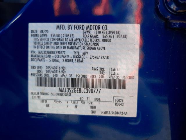 MAJ3S2GE8LC390777 - 2020 FORD ECOSPORT SE Bleu photo 12