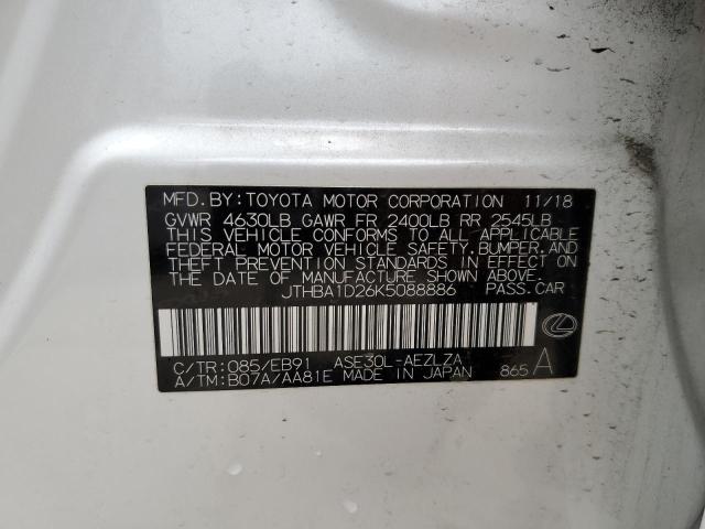 JTHBA1D26K5088886 - 2019 LEXUS IS 300 WHITE photo 13