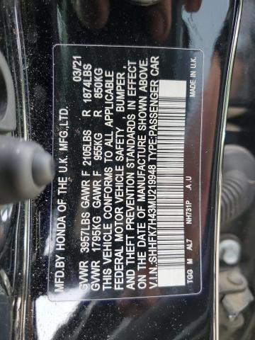 SHHFK7H43MU219948 - 2021 HONDA CIVIC SPORT 黑色 照片 13