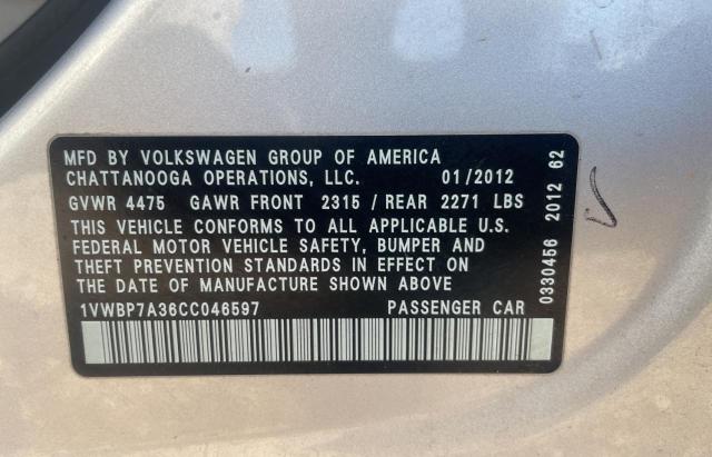 1VWBP7A36CC046597 - 2012 VOLKSWAGEN PASSAT SE GRAY photo 10