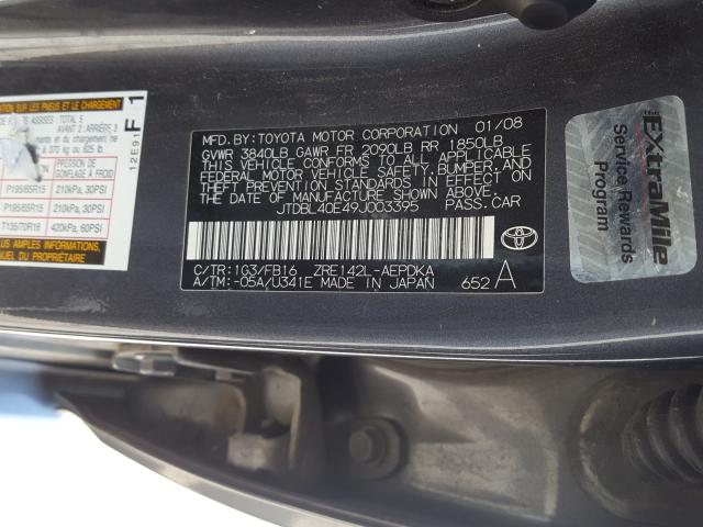 JTDBL40E49J003395 - 2009 TOYOTA COROLLA BASE  照片 10