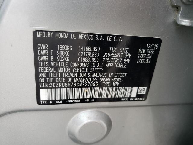 3CZRU6H76GM727693 - 2016 HONDA HR-V EXL SILVER photo 13