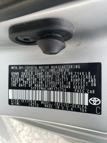 5YFEPMAE4MP175754 - 2021 TOYOTA COROLLA LE SILVER photo 12