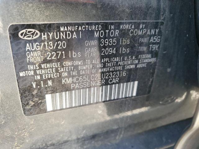 KMHC65LC2LU232316 - 2020 HYUNDAI IONIQ BLUE CHARCOAL photo 12