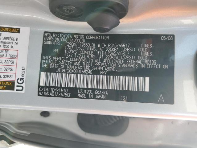 JTJBT20X080168240 - 2008 LEXUS GX 470 GRAY photo 14