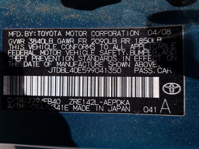 JTDBL40E599041350 - 2009 TOYOTA COROLLA BASE  照片 10