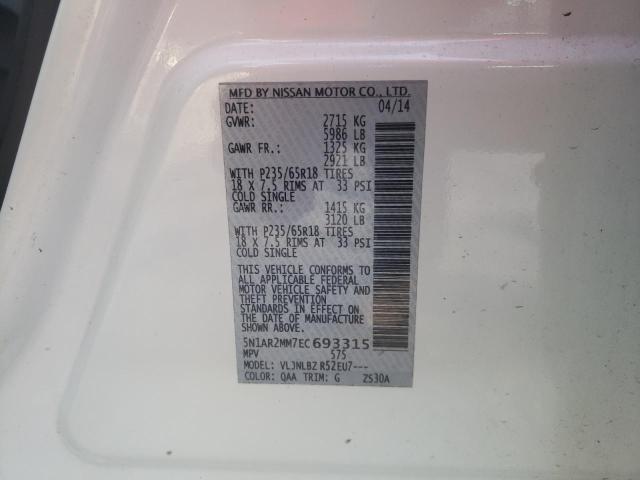 5N1AR2MM7EC693315 - 2014 NISSAN PATHFINDER S 白色 照片 13