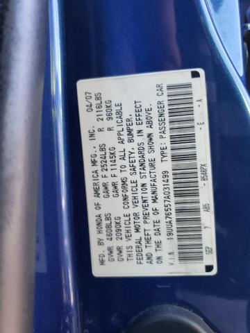 19UUA76557A031499 - 2007 ACURA TL TYPE S BLUE photo 12