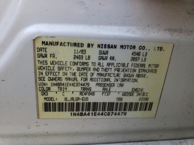 1N4BA41E44C874479 - 2004 NISSAN MAXIMA SE WHITE photo 12