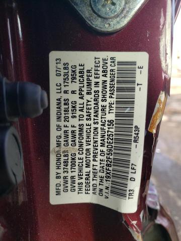 19XFB2F59DE257156 - 2013 HONDA CIVIC LX MAROON photo 12