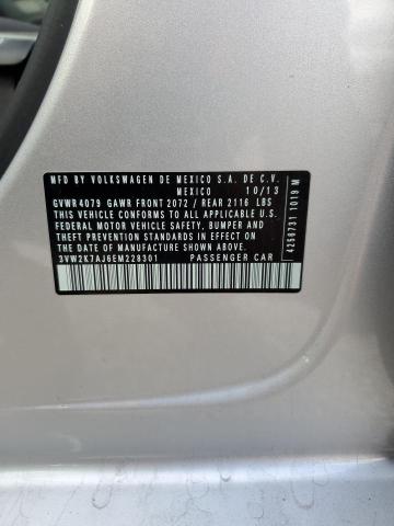 3VW2K7AJ6EM228301 - 2014 VOLKSWAGEN JETTA BASE SILVER photo 12