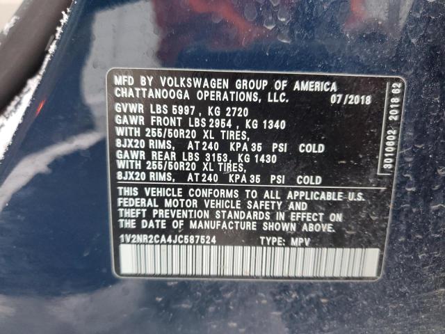 1V2NR2CA4JC587524 - 2018 VOLKSWAGEN ATLAS SEL PREMIUM BLUE photo 14