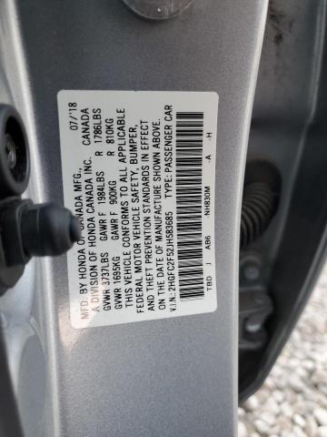 2HGFC2F52JH583685 - 2018 HONDA CIVIC LX SILVER photo 13