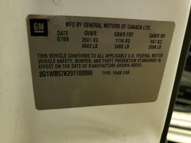 2G1WB57K291100099 - 2009 CHEVROLET IMPALA LS WHITE photo 12