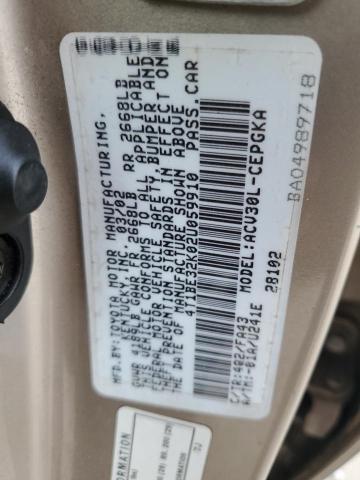 4T1BE32K02U059910 - 2002 TOYOTA CAMRY LE TAN photo 12