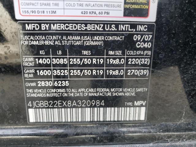 4JGBB22EX8A320984 - 2008 MERCEDES-BENZ ML 320 CDI BLACK photo 12