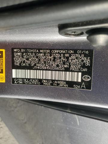 JTHKD5BH5G2268326 - 2016 LEXUS CT 200 GRAY photo 12