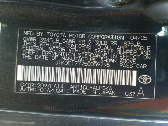 JTKDE177750059798 - 2005 TOYOTA SCION TC  ფოტო 10