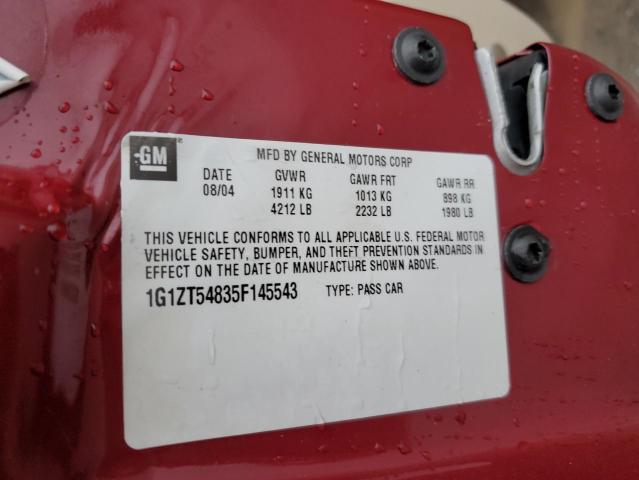 1G1ZT54835F145543 - 2005 CHEVROLET MALIBU LS RED photo 12