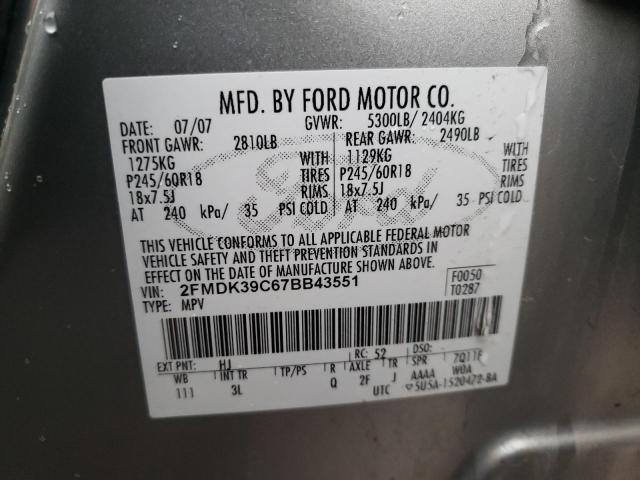 2FMDK39C67BB43551 - 2007 FORD EDGE SEL PLUS BLUE photo 13