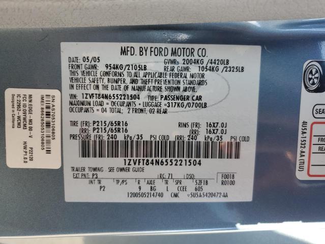 1ZVFT84N655221504 - 2005 FORD MUSTANG BLUE photo 13