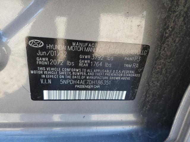 5NPDH4AE7DH186351 - 2013 HYUNDAI ELANTRA GLS GRAY photo 12