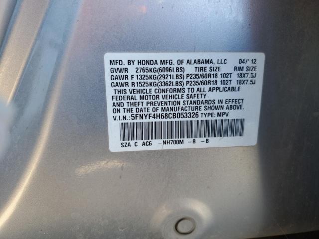 5FNYF4H68CB053326 - 2012 HONDA PILOT EXL SILVER photo 13