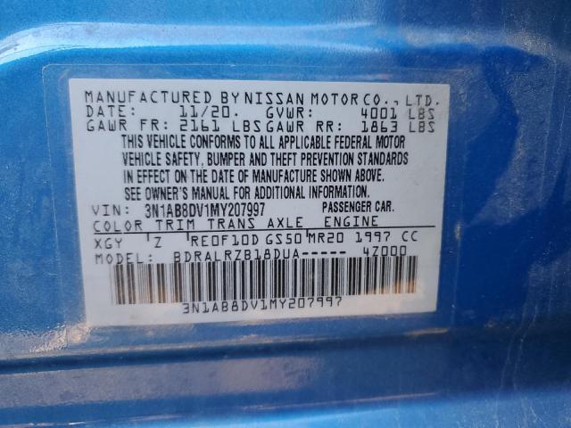 3N1AB8DV1MY207997 - 2021 NISSAN SENTRA SR BLUE photo 12