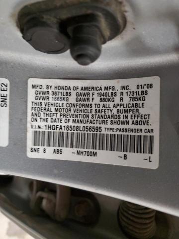 1HGFA16508L056595 - 2008 HONDA CIVIC LX SILVER photo 12