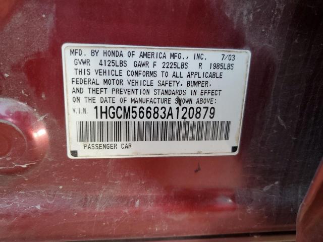 1HGCM56683A120879 - 2003 HONDA ACCORD EX RED photo 12