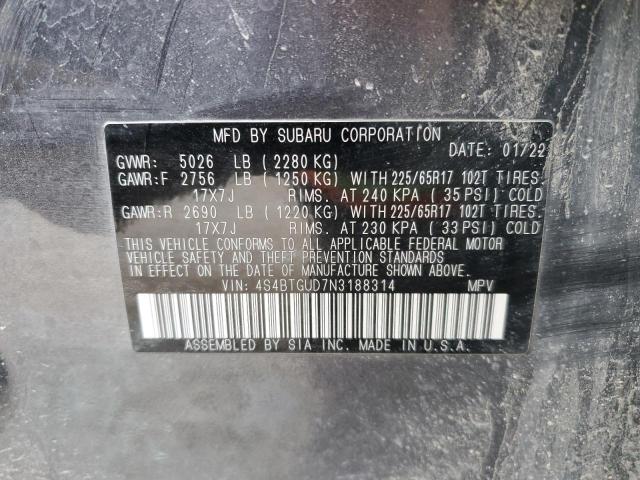 4S4BTGUD7N3188314 - 2022 SUBARU OUTBACK WILDERNESS CHARCOAL photo 12