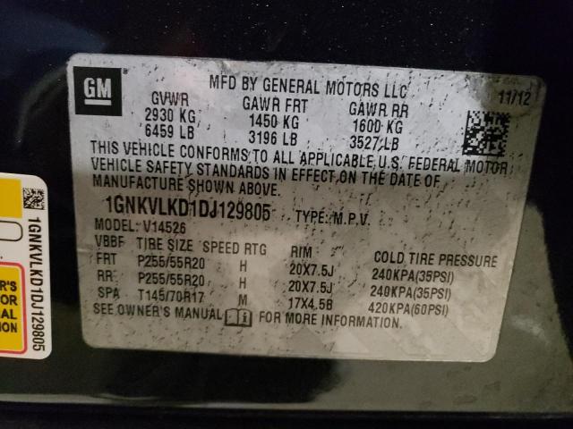 1GNKVLKD1DJ129805 - 2013 CHEVROLET TRAVERSE LTZ BLACK photo 13