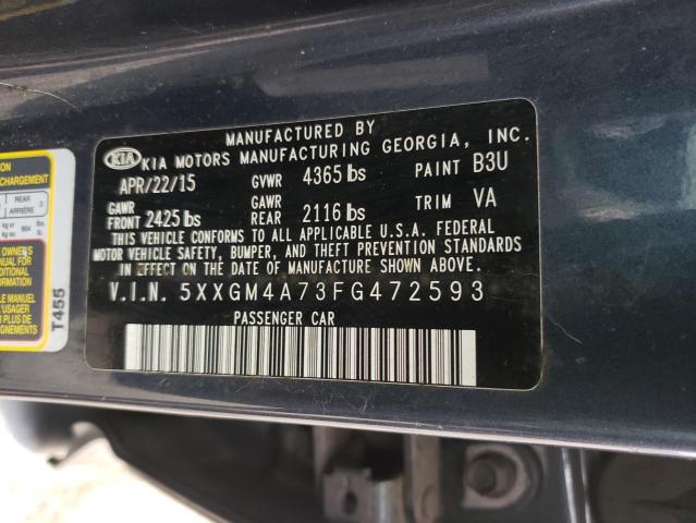 5XXGM4A73FG472593 - 2015 KIA OPTIMA LX BLUE photo 12