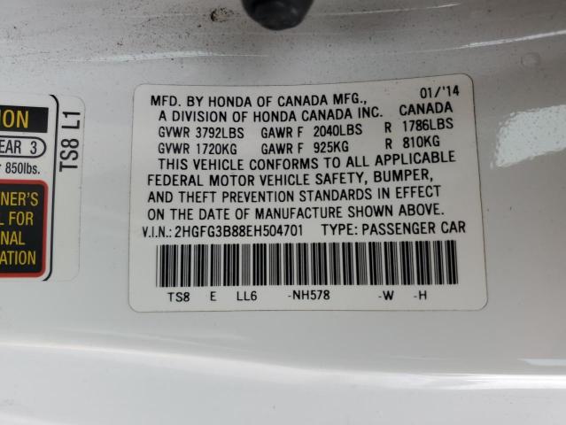 2HGFG3B88EH504701 - 2014 HONDA CIVIC EX WHITE photo 12