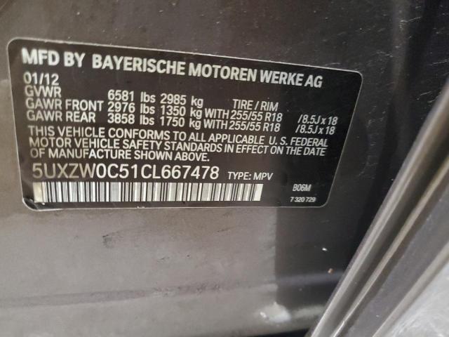 5UXZW0C51CL667478 - 2012 BMW X5 XDRIVE35D BROWN photo 12