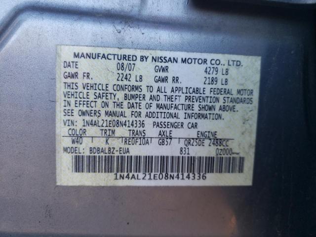 1N4AL21E08N414336 - 2008 NISSAN ALTIMA 2.5 SILVER photo 12