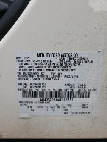 MAJ3S2GE6MC443221 - 2021 FORD ECOSPORT SE WHITE photo 13