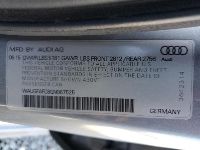 WAUGFAFC8GN067525 - 2016 AUDI A6 PREMIUM PLUS SILVER photo 12