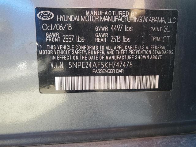 5NPE24AF5KH747478 - 2019 HYUNDAI SONATA SE GRAY photo 12