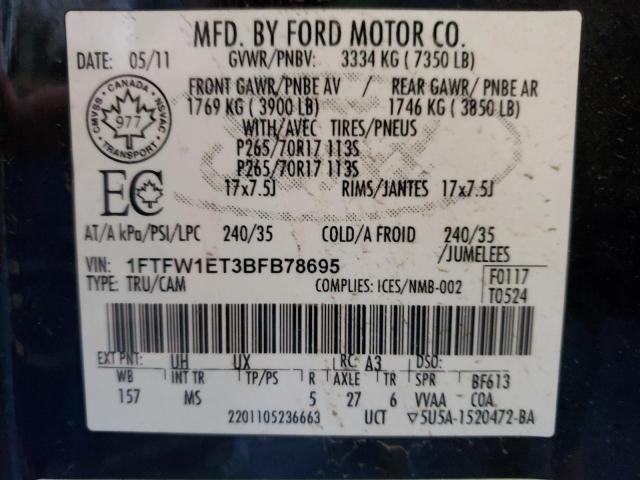 1FTFW1ET3BFB78695 - 2011 FORD F150 SUPERCREW BLACK photo 12