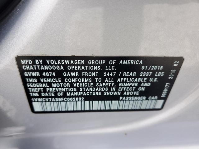 1VWCV7A39FC062632 - 2015 VOLKSWAGEN PASSAT SEL SILVER photo 12