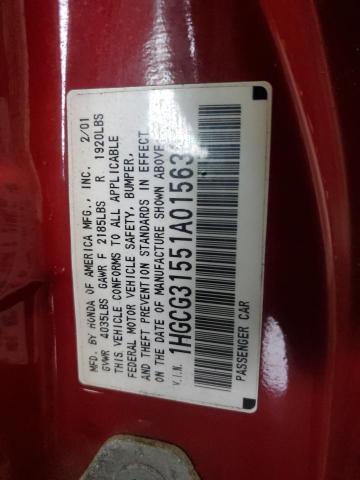 1HGCG31551A015630 - 2001 HONDA ACCORD EX RED photo 12