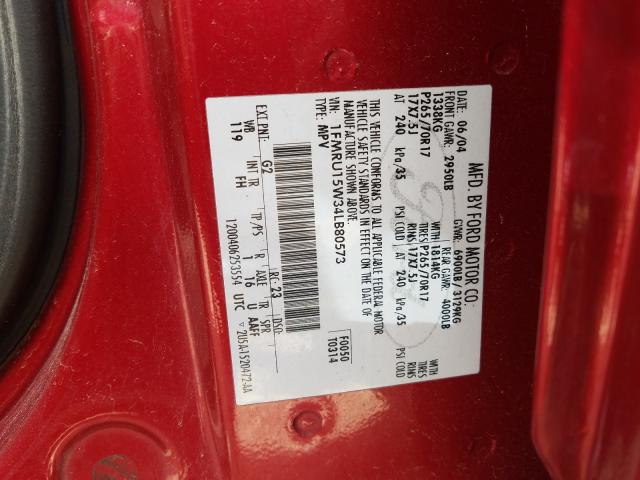 1FMRU15W34LB80573 - 2004 FORD EXPEDITION XLT  photo 10