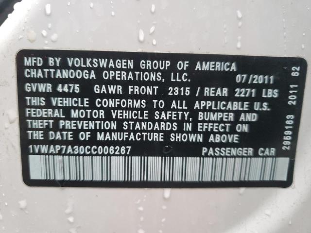 1VWAP7A30CC006267 - 2012 VOLKSWAGEN PASSAT S WHITE photo 13