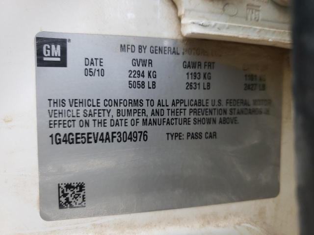 1G4GE5EV4AF304976 - 2010 BUICK LACROSSE CXS WHITE photo 10